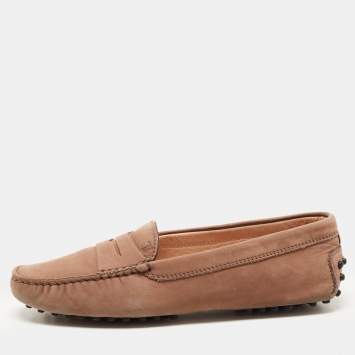 مملوكة مسبقًا Tod's Brown Suede Gommino Penny Slip On Loafers Size 36.5
