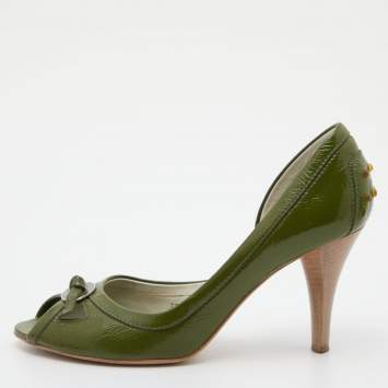 Pre Owned Tod's Green Patent Leather Bow D' Orsay Pumps Size 39