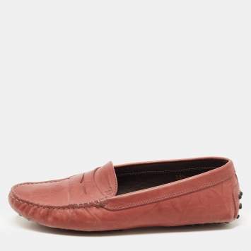 Pre Owned Tod's Red Leather Penny Slip On Loafers Size 38.5