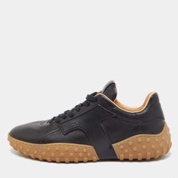 مملوكة مسبقًا Tod's Black Leather Perforated Detail Low Top Lace Up Sneakers Size 40
