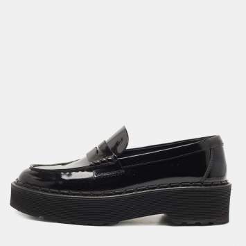 Pre Owned Tod's Black Patent Leather Gommino Penny Slip On Loafers Size 35.5