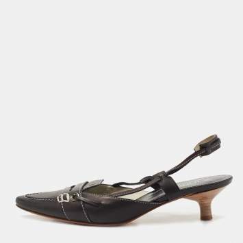 Pre Owned Tod's Black Leather Slingback Pumps Size 36
