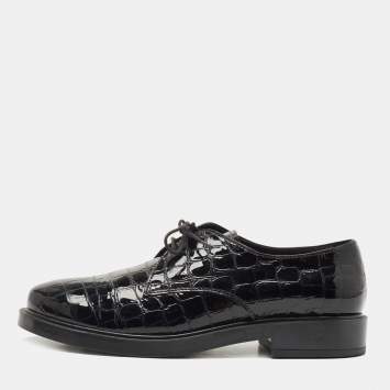 Pre Owned Tod's Black Croc Embossed Patent Leather Lace Up Derby Size 39