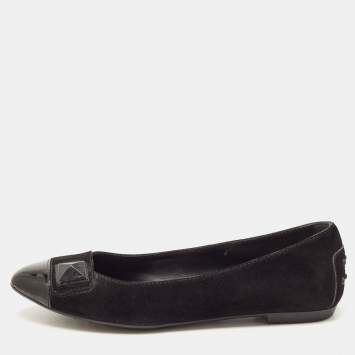 Pre Owned Tod's Black Suede and Patent Leather Ballet Flats Size 36