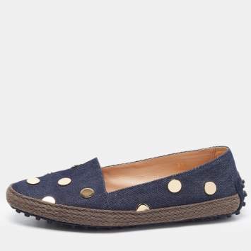 Pre Owned Tod's Dark Wash Denim Studded Espadrille Flats Size 37.5
