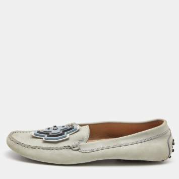 Pre Owned Tod's Grey Nubuck Leather Slip On Loafers Size 41