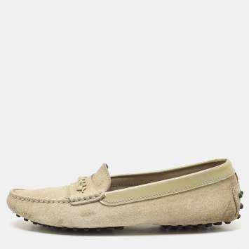 Pre Owned Tod's Grey Suede and Patent Leather Slip On Loafers Size 38