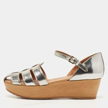 Pre Owned Tod's Silver Leather Platform Sandals Size 38