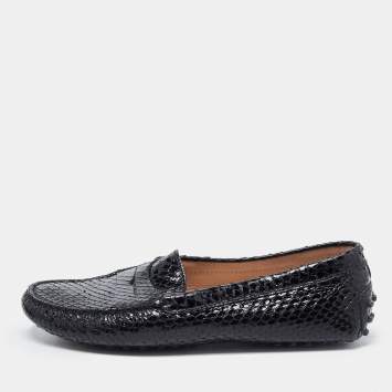 Pre Owned Tod's Black Python Leather Slip On  Loafers Size 37
