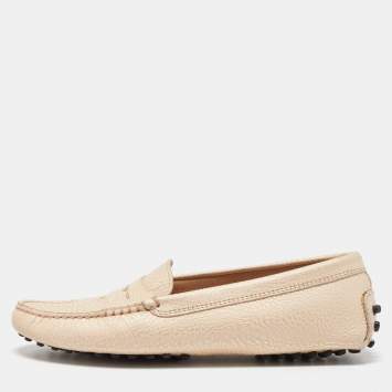 Pre Owned Tod's Beige Leather Penny Loafers Size 35.5