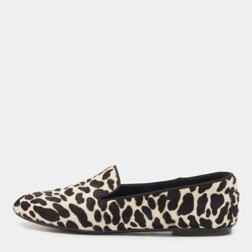 Pre Owned Tod's Black/White Leopard Print Calf Hair Smoking Slippers Size 36.5 