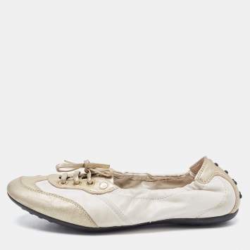 Pre Owned Tod's White/Gold Leather Gomma Lace Up Loafers Size 36