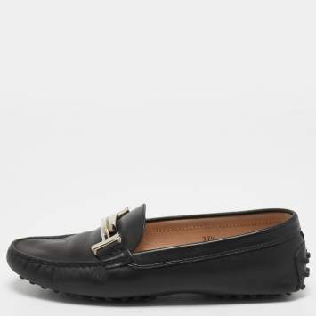 Pre Owned Tod's Black Leather Gommino Driving Loafers Size 37.5