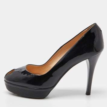 Pre Owned Tod's Black Patent Leather Peep Toe Pumps Size 36