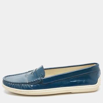 Pre Owned Tod's Teal Patent Leather Penny Loafers Size 35