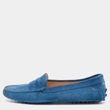 Pre Owned Tod's Blue Suede Slip On Loafers Size 39