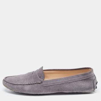Pre Owned Tod's Grey Suede Gommino Loafers Size 40