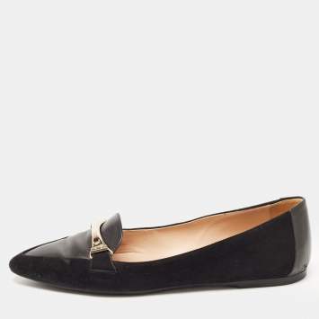 Pre Owned Tod's Black Suede and Leather Slip On Loafers Size 35.5