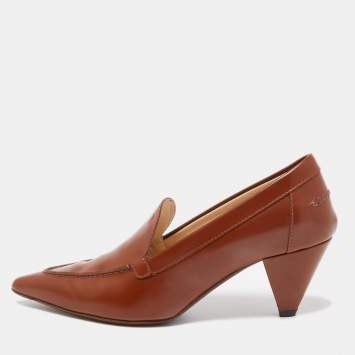 Pre Owned Tod’s Brown Leather Pointed Toe Penny Loafer Pumps Size 36.5