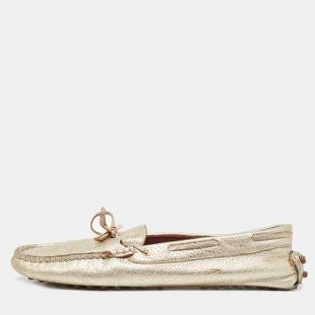 مملوكة مسبقًا Tod's Gold Leather Bow Loafers Size 39