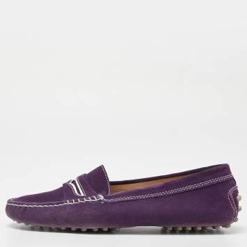 Pre Owned Tod's Purple Suede Gommino Penny Slip On Loafers Size 36