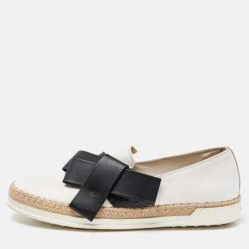 Pre Owned Tod's Off White/Black Leather Francesina Slip On Espadrille Sneakers Size 38