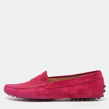 Pre Owned Tod's Pink Suede Penny Slip On Loafers Size 35