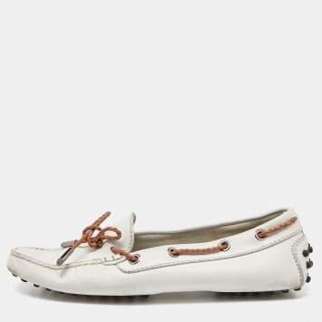 Pre Owned Tod's Off White Leather Slip On Loafers Size 36.5