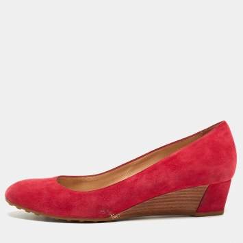Pre Owned Tod's Pink Suede Wedge Pumps Size 37.5