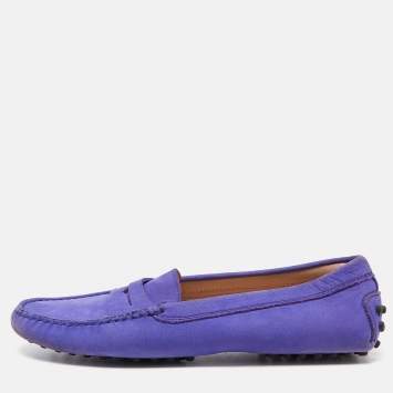 Pre Owned Tod's Purple Suede Penny Slip On Loafers Size 36