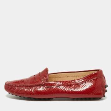 Pre Owned Tod's Red Patent Leather Penny Loafers Size 36