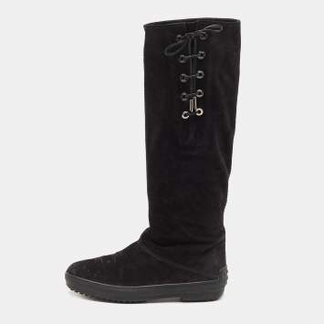 Pre Owned Tod's Black Suede Calf Length Boots Size 39