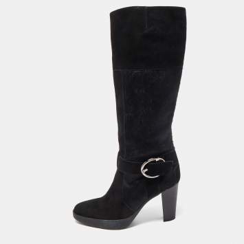 Pre Owned Tod's Black Suede and Calf Hair Knee High Boots Size 40