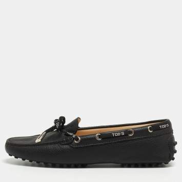 Pre Owned Tod's Black Leather Bow Slip On Loafers Size 38.5