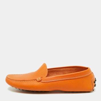 Pre Owned Tod's Orange Leather Penny Slip On Loafers Size 35.5