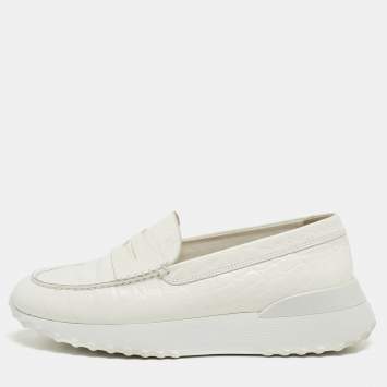 Pre Owned Tod's x Alber Elbaz White Croc Embossed Leather Happy Moments Sneakers Size 39