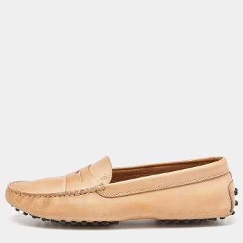 Pre Owned Tod's Beige Leather Penny Loafers  Size 38.5