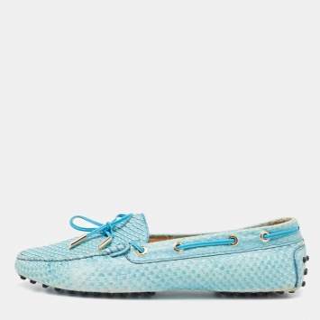 Pre Owned Tod's Blue Python Bow Slip On Loafers Size 40