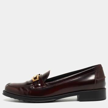 Pre Owned Tod's Burgundy Patent Leather Loafers Size 37.5