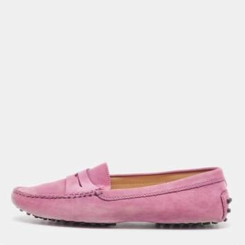 Pre Owned Tod's Purple Suede Gommino Loafers Size 39