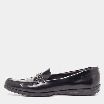 Pre Owned Tod's Black Leather Icon Bit Slip On Loafers Size 39.5