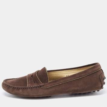 Pre Owned Tod's Brown Suede Beaded Penny Loafers Size 40