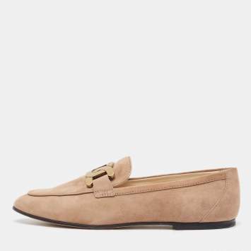 Pre Owned Tod's Beige Suede Chain Detail Kate Loafers Size 39