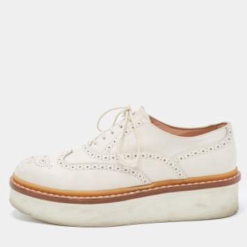 Pre Owned Tod's White Leather Platform Lace Up Oxfords Size 38