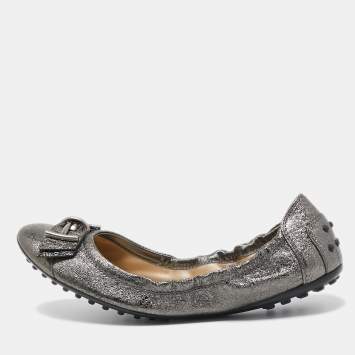 Pre Owned Tod's Metallic Leather Scrunch Ballet Flats Size 39