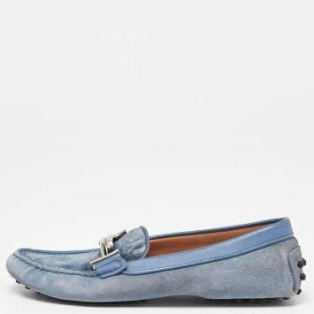 Pre Owned Tod's Blue Velvet, Suede and Leather Double T Gommino Driving Loafers Size 37