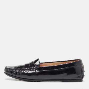 Pre Owned Tod's  Black Patent Leather Penny Slip On Loafers Size 39