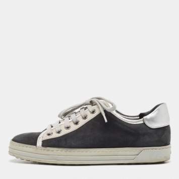 Pre Owned Tod's Black/Grey Nubuck Leather Low Top Sneakers Size 35