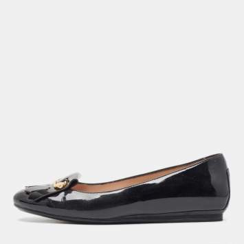Pre Owned Tod's Black Patent Leather Fringe Loafers Size 37.5