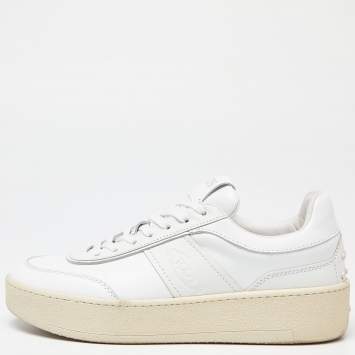 Pre Owned Tod's White Leather Lace Up Sneakers Size 39